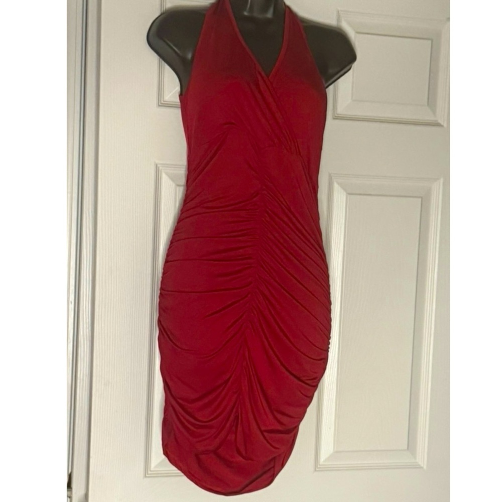 SHEIN Red Ruched Halter Bodycon Dress – Size M (EU 38 / US 6)
